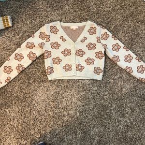 Tan flowered crop preppy sweater